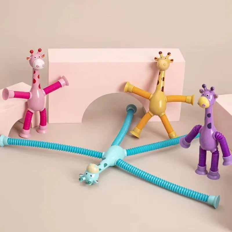 Children Suction Cup Giraffe Toys Relief Telescopic Giraffe Toy Sensory Bellows Toys Anti-stress Squeeze Toy Toy Kawaii