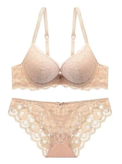 1 Set Elegant Lace Embroidery Breathable Fabric Lingerie Set Push-Up Bra Drop Waist Sheer Panty - Ultimate Valentine's Day
